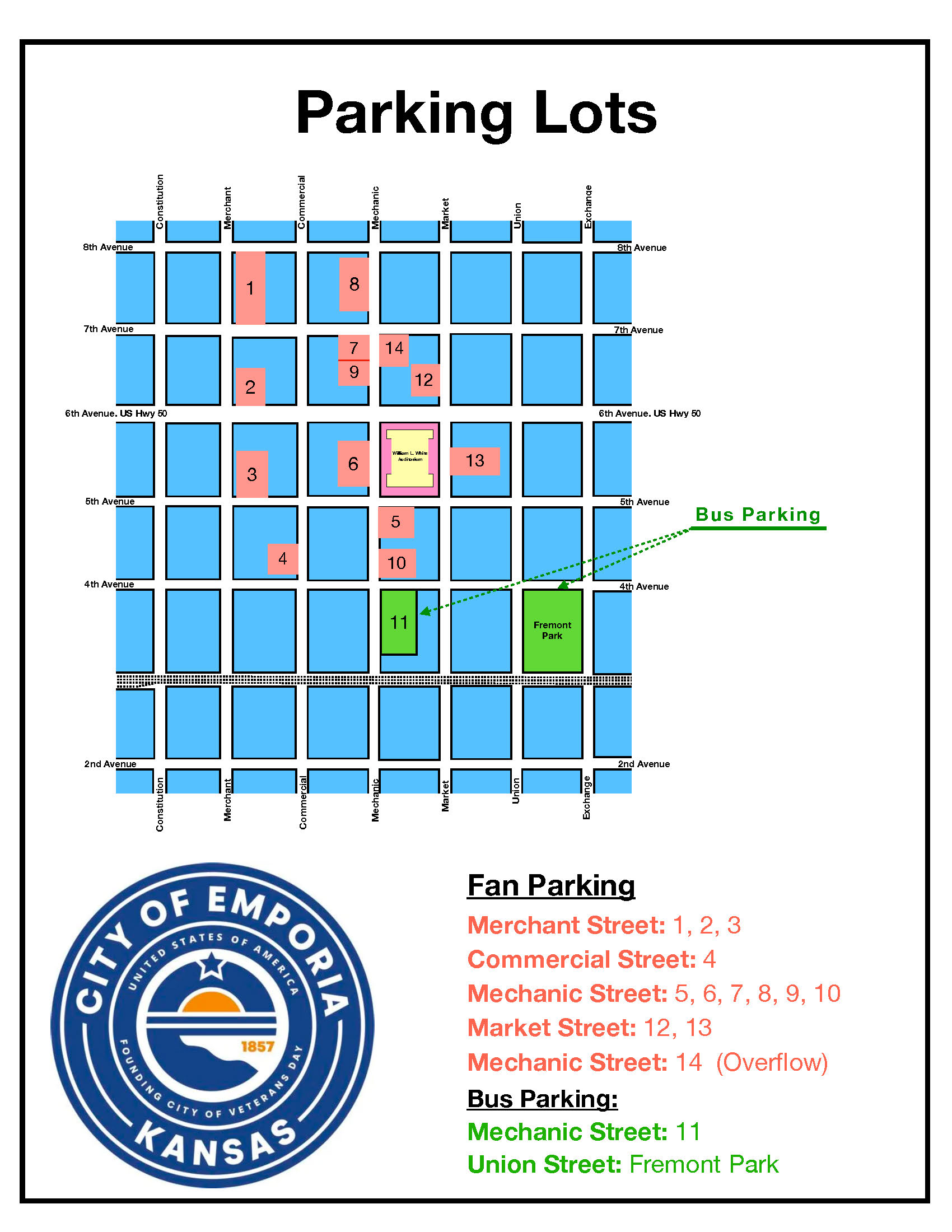 Map of available parking for White Auditorium Events