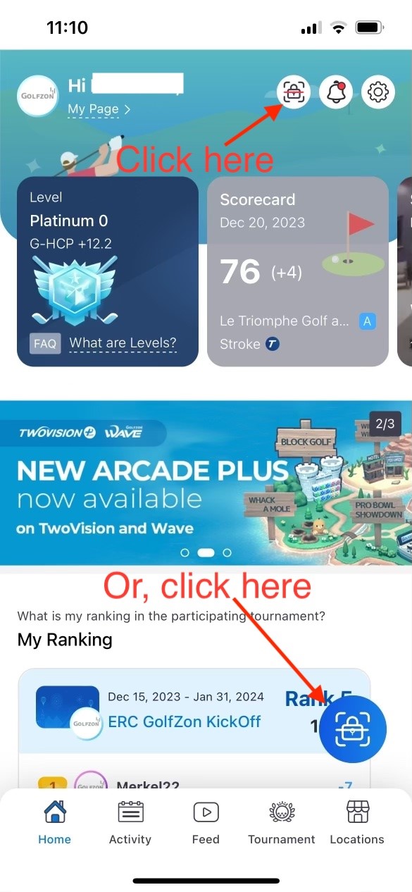 Dashboard of the GolfZon Mobile App